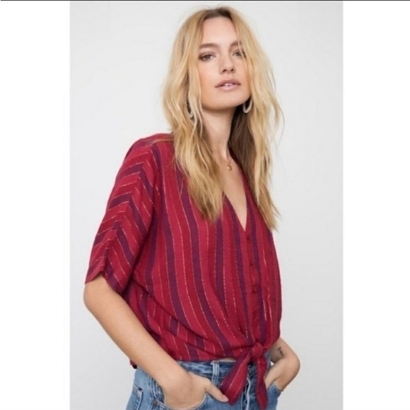 Rails Thea Rouge Stripe Red Crop Top - Picture 1 of 9